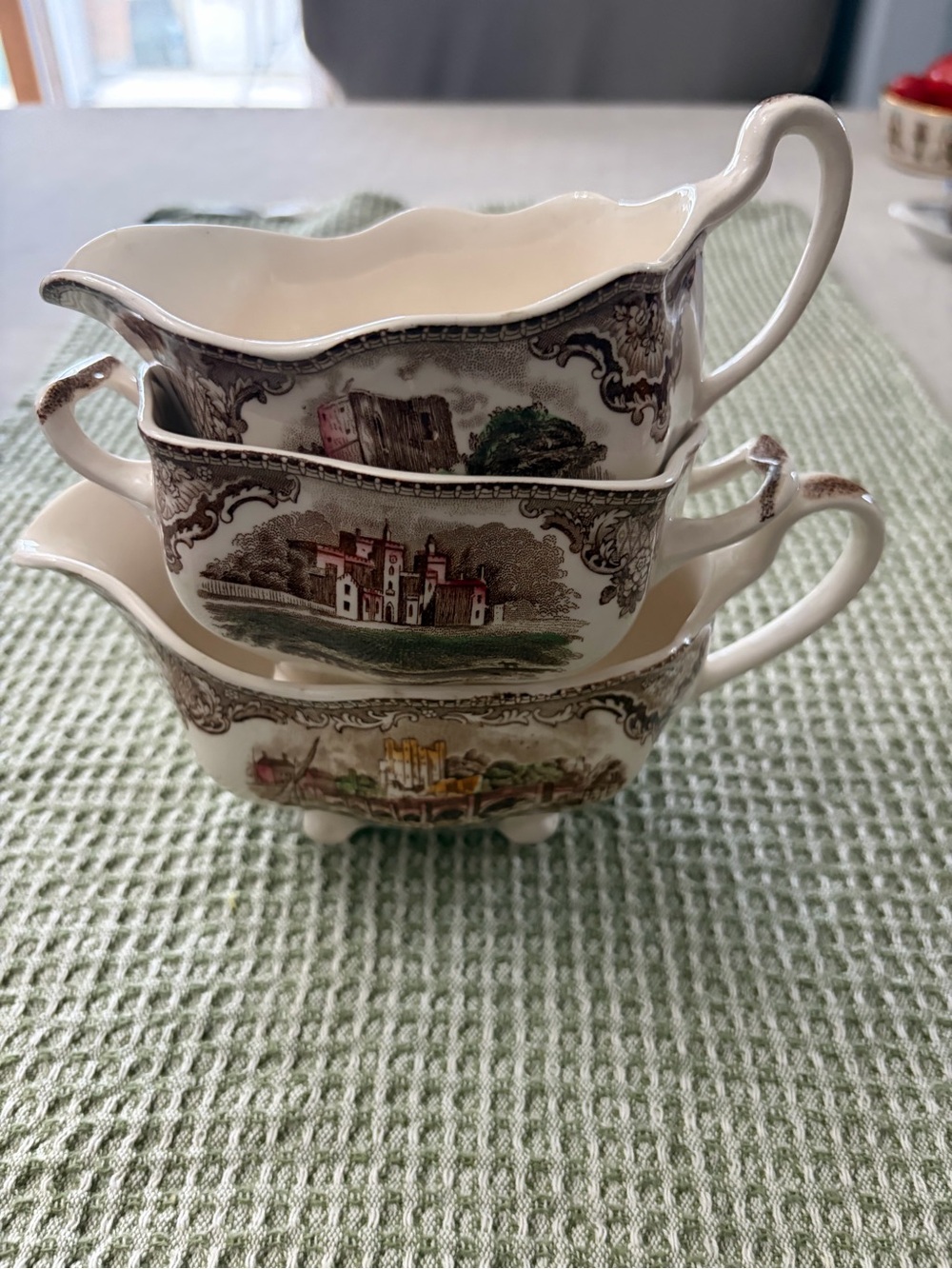 Vintage Johnson Brothers Cream and Brown Transferware Creamer and Sugar Set